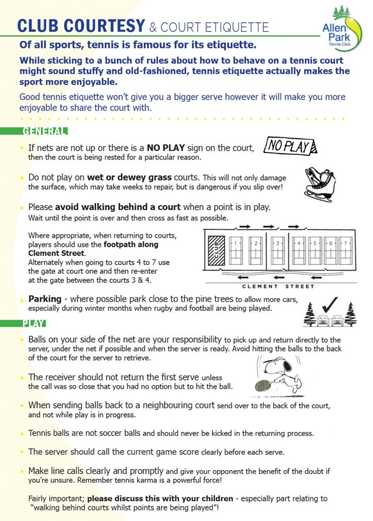 Allen Park Tennis Club Court Etiquette and Club Courtesy poster