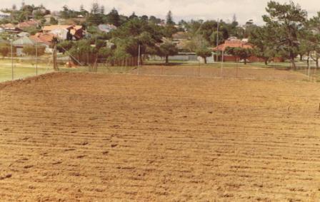 The grass courts at Allen Park dug up and levelled during reconstruction.